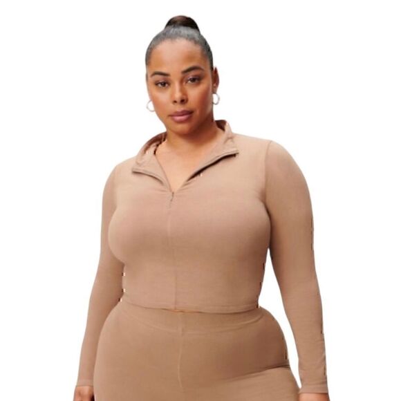 NWT Good American Essential Mock Neck Zip Top in Putty Size 4 (XL) - Picture 1 of 15